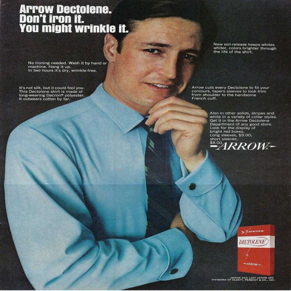 1967 Arrow Dectolene Shirt Don’t Iron Might Wrinkle It Vintage Print Ad/Poster
